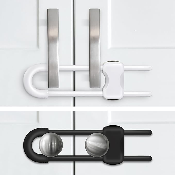 Baby Proofing Cabinets,Cabinet Locks for Babies,2 Pack U-Shaped Child Locks for Cabinets, Child Proof Cabinet Latches,Child Safety Cabinet Locks with Adjustable by SPISPI (1 White,1 Black)
