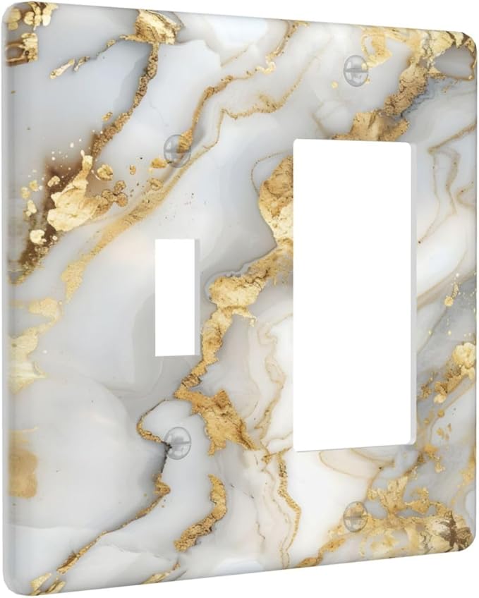 Luxurious White Gold Marble Patterns Abstract Outlet Covers 1 Toggle 1 Rocker Combination Decorative Wall Plate Electrical Switch Plates Light Switch Cover Plate for Bathroom Kitchen Decor