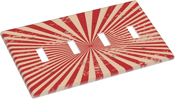 Retro Circus Sparkling Red White Lines Mid Century Light Switch Covers Quad Toggle Electrical Faceplate 4 Gang Wall Plate Decorative Switch Plates Cover for Farmhouse Home Decor