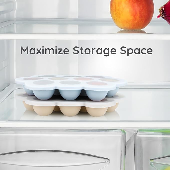 PandaEar 3-Pack Silicone Baby Food Freezer Trays with Lids - 10 Small Portions per Tray (Approx. 1oz/1.5-2 tbsp) - Flexible Storage Container for Breast Milk & Purees, Blue/Green/Beige