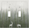 Green Pine Tree Deer Country forest Bird Nature Mist Decorative Switch Plates 2 Gang Double Toggle Wall Plate Electrical Faceplate Outlet Light Switch Cover for Bedroom Home Decor