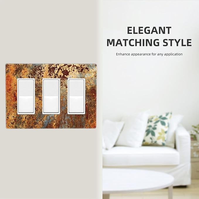 Rust Old Rusty Copper Rustic 3 Gang Triple Rocker/Decorator Light Switch Wall Plate Cover Decorative Gfci Electrical Faceplate Switchplate Room Decorate