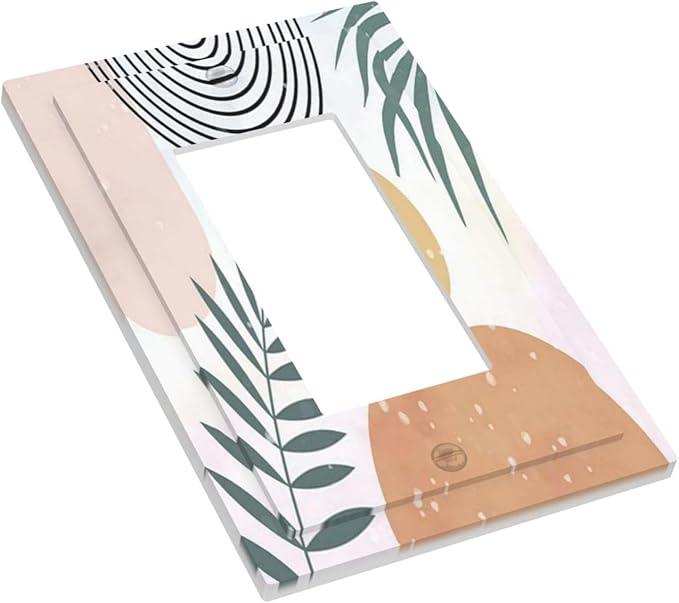 Outlet Covers Boho Mid Century Sun Leaves 1 Gang Wall Plate Single Rocker Light Switch Cover Abstract Leaf Arch Decorative GFCI Receptacle Cover Electrical Switchplate for Bathroom Home Decor