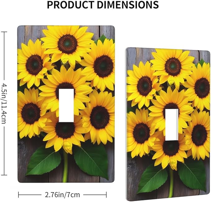 Sunflower 1-Gang Toggle Light Switch Plate, Yellow Floral Faux Rustic Wood Printed Decorative Wall Plate for Farmhouse, Bedroom, Kitchen & Sunroom