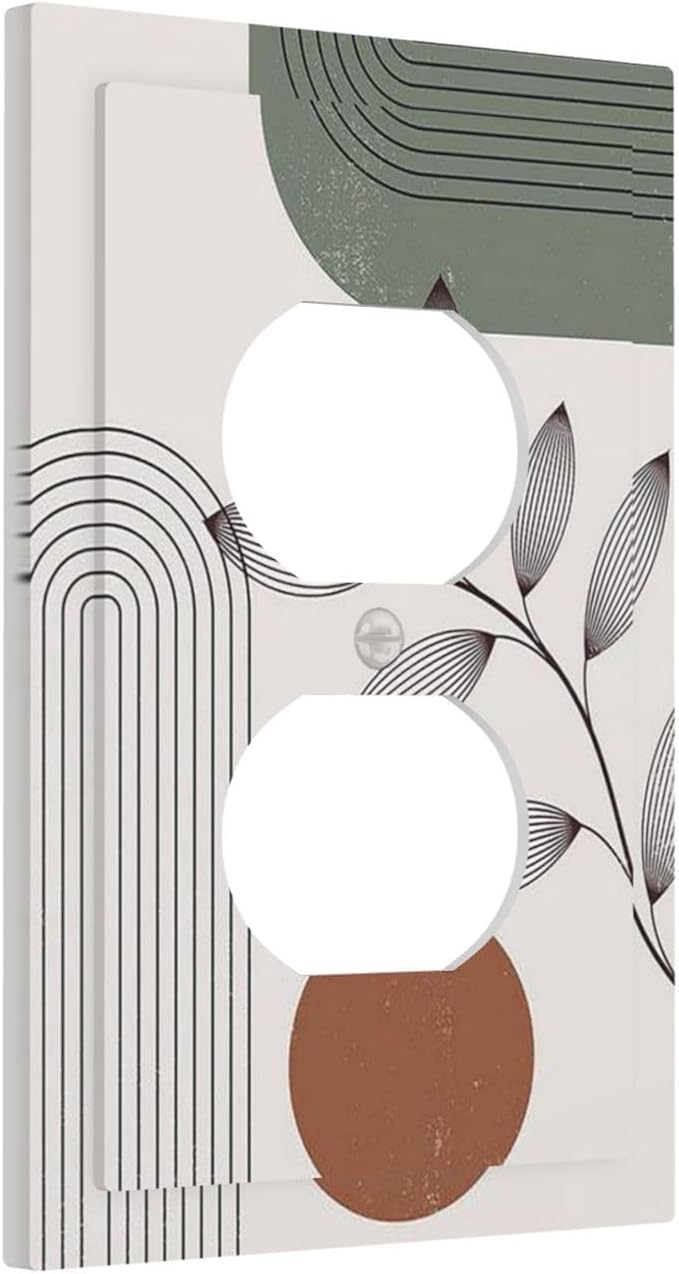 Outlet Covers Sage Green Boho Nature Art Minimalist Geometric Plant 1 Gang Duplex Wall Plate Decorative Switch Plates Electrical Receptacle Faceplate Light Switch Cover for Bedroom