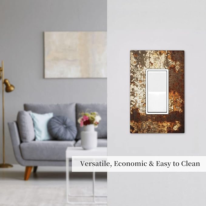Decorative Outlet Covers Vintage Metal Rust Texture Peeling Paint 1 Gang Single Rocker Light Switch Cover Plate Wall Plates Gfci Faceplate For Farmhouse Cabin Decor