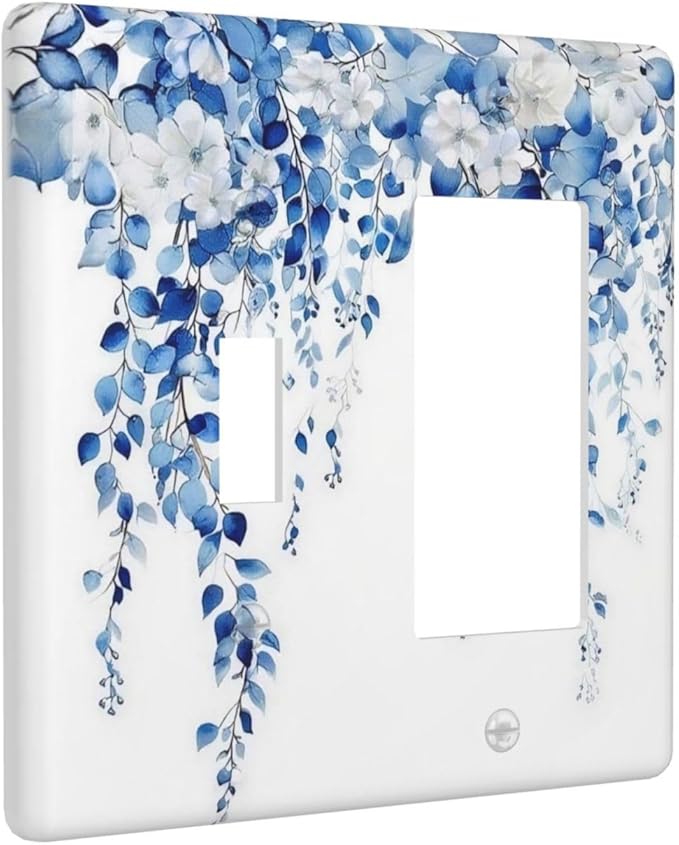 Blue Eucalyptus Leaves Floral Vine Flower Outlet Covers 1 Toggle 1 Rocker Combination Decorative Wall Plate Electrical Switch Plates Light Switch Cover Plate for Bedroom Living Room Decor