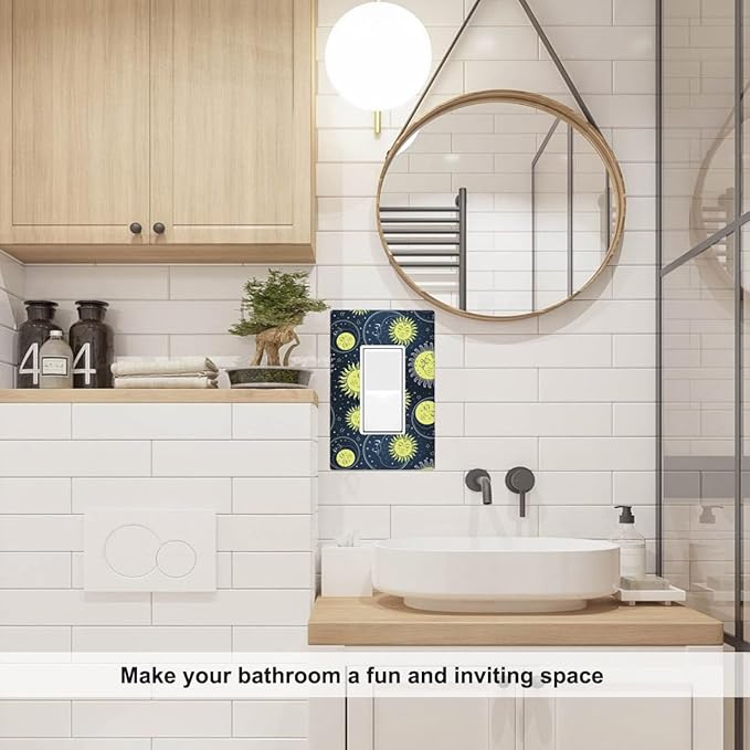 Gold Sun And Moon Single Rocker Wall Plate Universe Deep Blue Decorator Rocker Switch Plate Decorative 1 Gang Lightswitch Cover Home & Office