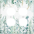 Boho Green Eucalyptus Leaf Floral Sage Flower Outlet Covers 2 Gang Double Duplex Decorative Light Switch Covers Electrical Wallplates Socket Faceplate for Bedroom Living Room Decor