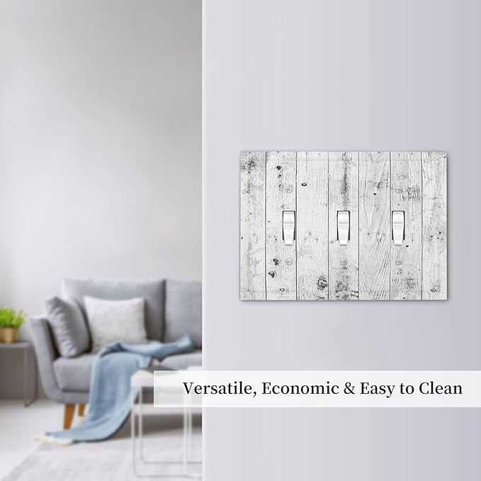 Decorative Switch Plates Rustic White Grey Wood Grain 3 Gang Wall Plate Faceplate Triple Toggle Light Switch Cover Electrical Wall Panels for Farmhouse Home Decor