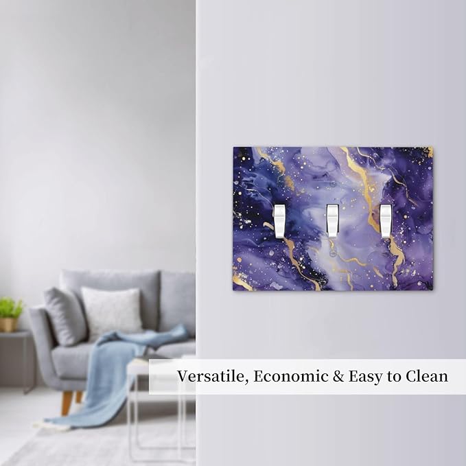 Decorative Light Switch Plate Covers Modernity Abstract Purple Golden Marble 3 Gang Wall Plate Switch Cover Plate Triple Toggle Jumbo Electrical Faceplate for Bathroom Kitchen Decor