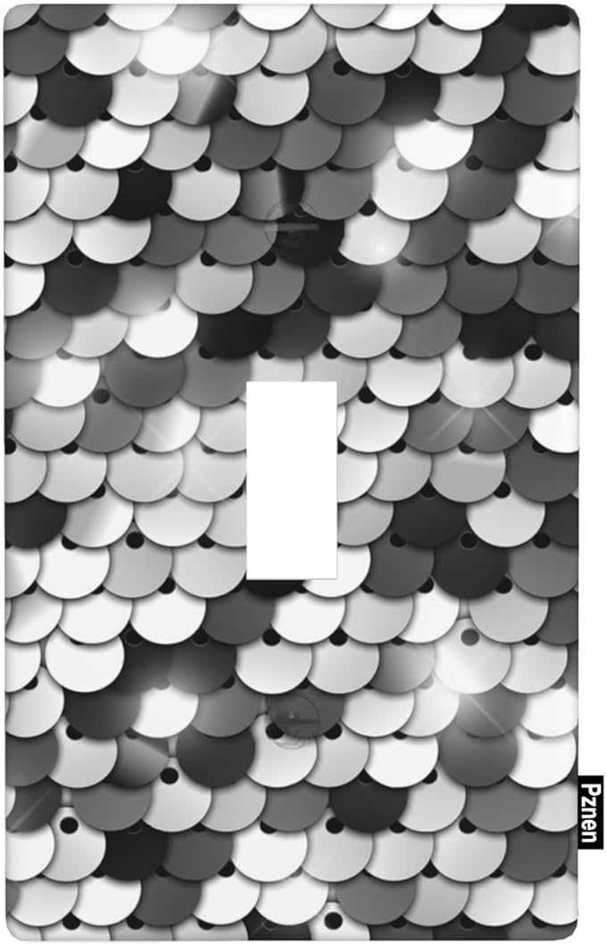 Fish Scale Light Switch Cover Plates Fun Cool Grey Sliver Single Toggle Wall Plate 1 Gang Lightswitch Cover Home Decorative Office 4.5"x 2.76"