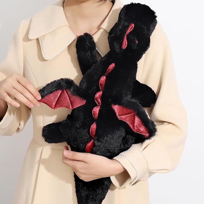27.5" 2Lbs Weighted Stuffed Animal, Soft and Sturdy Weighted Dragon Plush for Kids and Adults, Small Black Dragon Stuffed Animal