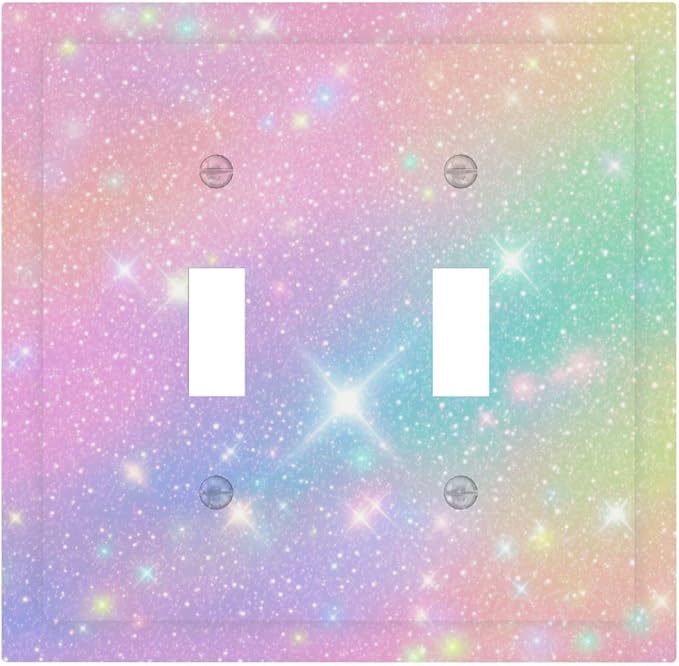 Decorative Light Switch Plate Covers Rainbow Shiny Gradient Colors 2 Gang Wall Plate Double Toggle Switch Cover Plate Electric Dual Device Electrical Faceplate for Kids Room Nursery Decor
