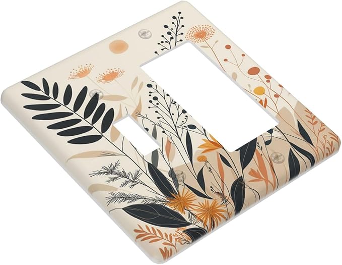 Light Switch Cover Plate Minimalist Floral Boho Botanical Wildflowers 2 Gang Combo Wall Plates Toggle Rocker Decorative Switch Plates and Outlet Covers for Bathroom Bedroom Decor