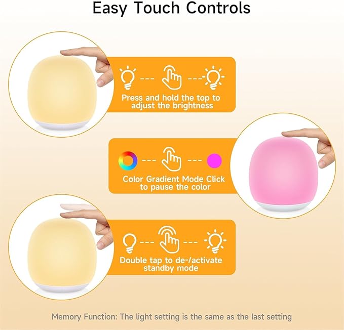 Tyute Night Light for Kids, Baby Egg Night Light with 7 Colors Changing Mode & Stepless Dimming, Soft Silicone Touch Nursery Night Lamp BPA Free, 1 Hour Timer, Rechargeable for Breastfeeding
