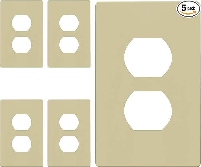 ENERLITES Screwless Duplex Wall Plates, Child Safe Receptacle Outlet Covers, Standard Size, 1-Gang 4.68"x 2.93", Unbreakable Polycarbonate Thermoplastic, UL Listed, SI8821-I-5PCS, Glossy, Ivory
