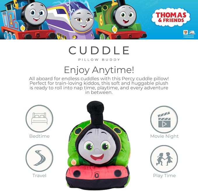 Thomas & Friends Percy Engine Train Kids Bedding Super Soft Plush Cuddle Pillow Buddy, (Officially Licensed Product) By Franco
