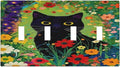 Decorative Art Light Switch Covers BlackCat&Flowers Quad Toggle 4 Gang Wall Plate Switch plate Electrical Faceplate for Home Decor
