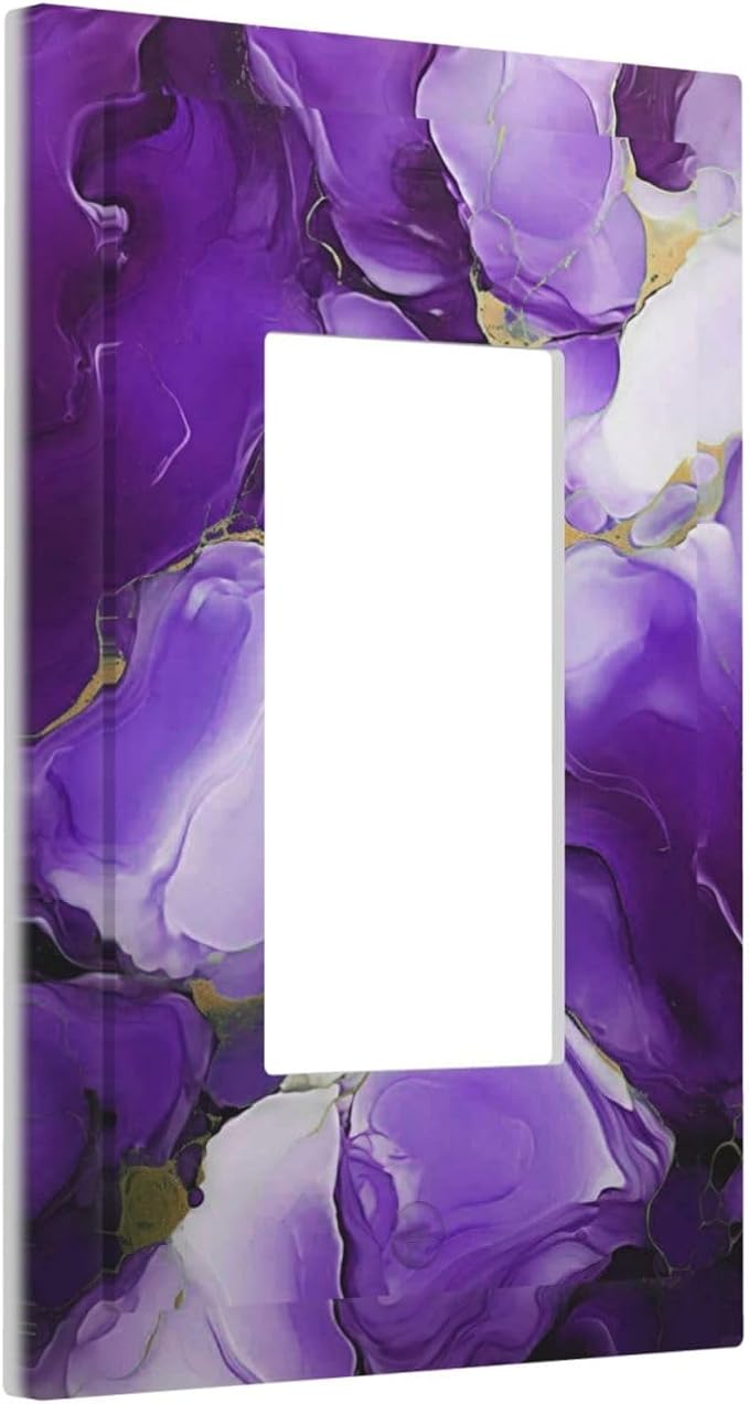 Decorative Outlet Covers Abstract Luxury Purple Gold Marble Textures 1 Gang Single Decora GFCI Device Light Switch Covers Plate 1 Rocker Wall Plate Jumbo Face Plate for Bedroom Decor