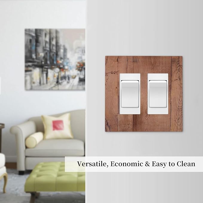 Rustic Brown Dark Wood Texture Printing Decorative Outlet Covers 2 Gang Double Gfci Rocker Electrical Wall Panels Light Switch Cover Plate For Farmhouse Cabin Decor