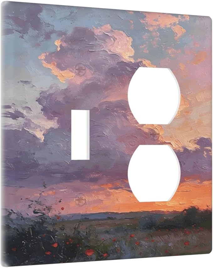 Abstract Sunset Dusk Natural Scenery Wild Flowers Wallplates 1 Toggle 1 Duplex Switch Plate Electrical GFCI Faceplate Decorative Light Switch Covers for Farmhouse Bedroom Decor