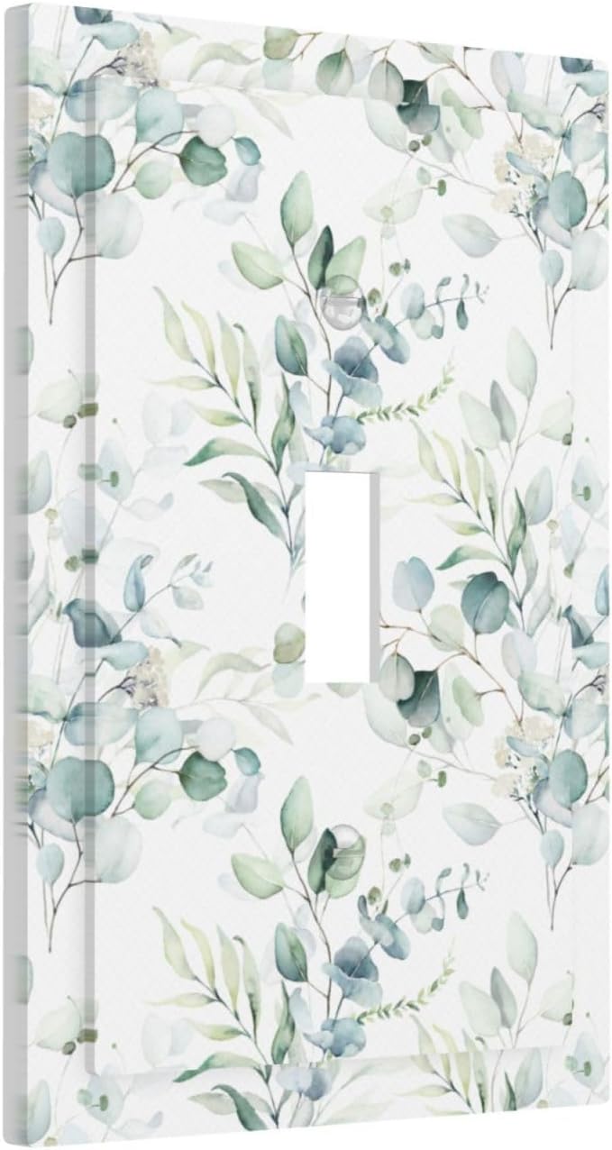 Watercolor Spring Sage Green Eucalyptus Leaves Plant Nature Herb Botanical Floral 1 Gang Electrical Single Toggle Device Switch Wall Plate Jumbo Size Decorative Outlet Light Switch Cover Faceplate