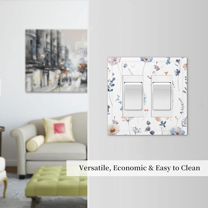 Wildflowers Plant Leaves Floral Berry Decorative Outlet Covers 2 Gang Double GFCI Rocker Electrical Wall Panels Light Switch Cover Plate for Bed Room Living Room Decor