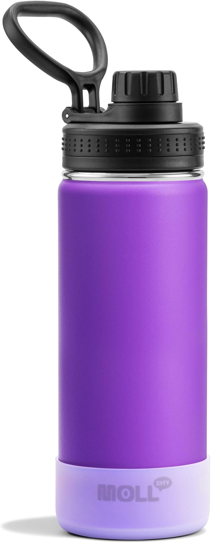 Water Bottle with Spout Lid-18 oz Stainless Steel Insulated Wide Mouth Sports Water Bottle for Kids-Reusable Leak Proof Travel Flask with Silicone Boot, BPA-Free(Purple)