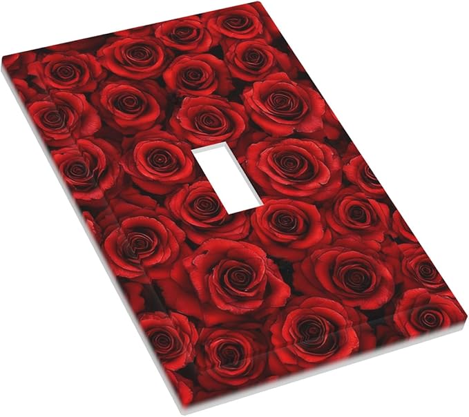 Lush Red Roses 1-Gang Toggle Light Switch Plate, Romantic Rose Bouquet Decorative Wall Plate for Bedroom Powder Room Decor