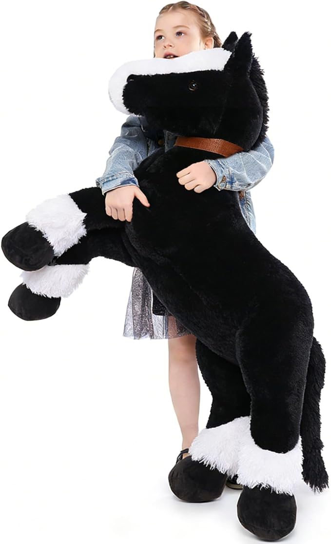 Tezituor 47inches Giant Black Horse Stuffed Animals, 4ft Realistic Large Stuffed Pony for Boys Girls, Soft Horse Plush Body Pillow Christmas Birthday Gift Decor for Kids Adult