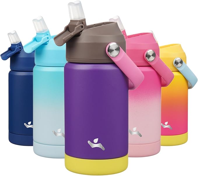 Konokyo Insulated Water Bottle with Straw Lid,12 oz Stainless Steel Vacuum Metal Bottle with Silicone Handle,Violets