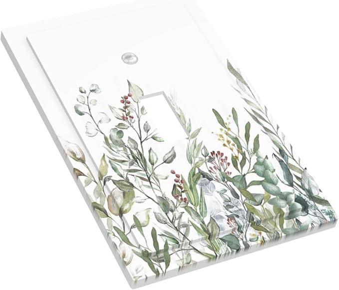 Wildflower Garden Rustic Green Leaf Floral Decorative Light Switch Cover 1 Gang Single Toggle Device Electrical Faceplate Switchplates Decorator Outlet Wall Plate for Bed Room Living Room Decor
