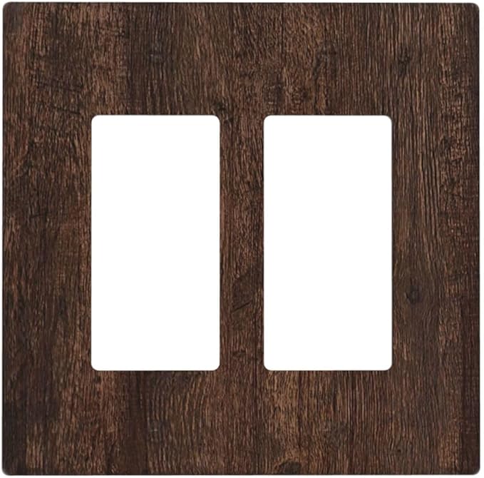 Decorative Outlet Covers with Rustic Dark Wood Grain & Vintage Style Design 2 Gang Wall Plate Double Rocker Light Switch Cover Switch Plate Cover for Kitchen/Living Room