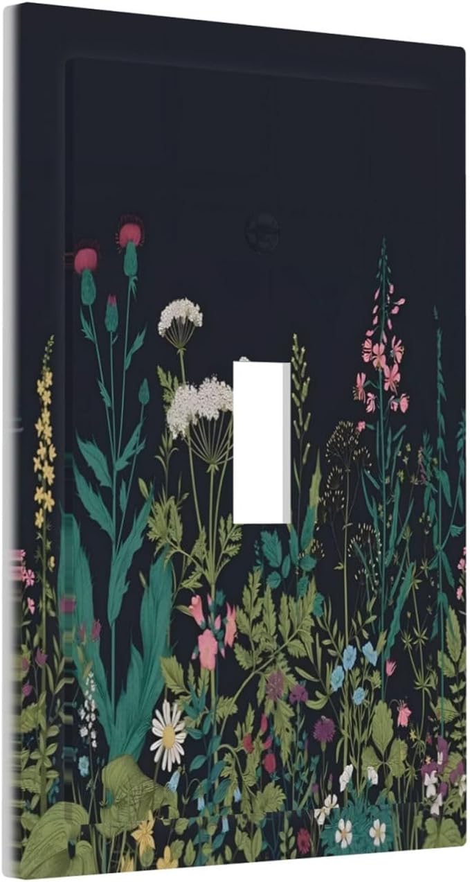 Boho Garden Flowers Weeds Floral Wildflowers Decorative Light Switch Cover 1 Gang Single Toggle Device Electrical Faceplate Switchplates Decorator Outlet Wall Plate for Bedroom Living Room Decor