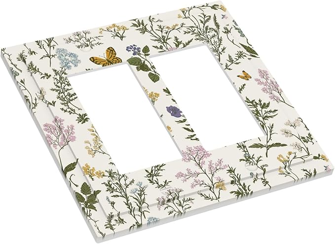 Decorative Outlet Covers Vintage Colorful Flowers Butterfly Floral 2 Gang Double Gfci Rocker Electrical Wall Panels Light Switch Cover Plate For Bed Room Living Room Decor