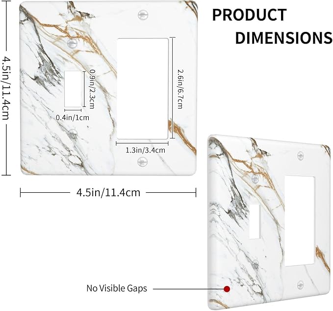White Gold Marble Modern Abstract Luxury Print Outlet Covers 1 Toggle 1 Rocker Combination Decorative Wall Plate Electrical Switch Plates Light Switch Cover Plate for Bathroom Kitchen Decor