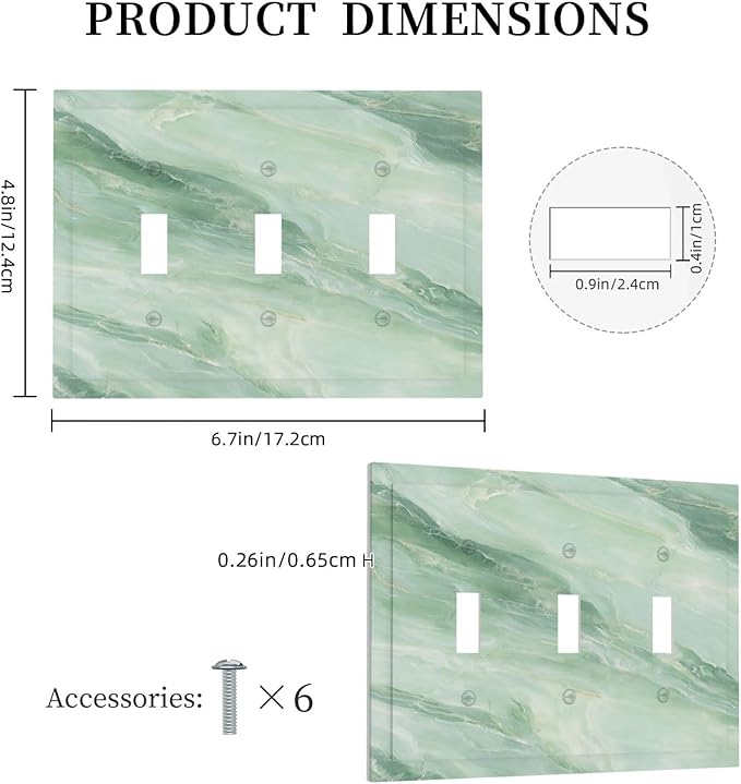 Decorative Light Switch Cover Plate Green Marble Pattern 3 Gang Wall Plate Triple Toggle Switch Plate Covers Electrical Outlet Cover for Home Bedroom Decor