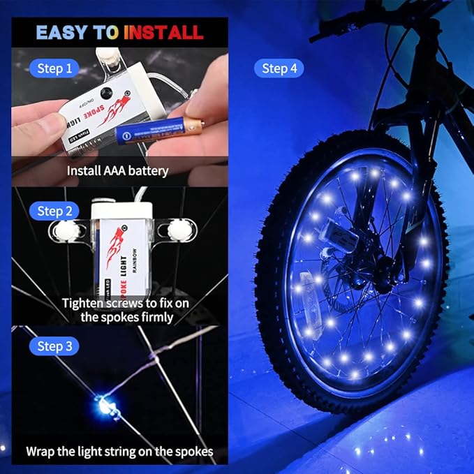 TINANA 2 Tire Pack LED Bike Wheel Lights Ultra Bright Waterproof Bicycle Spoke Lights Cycling Decoration Safety Warning Tire Strip Light for Kids Adults Night Riding