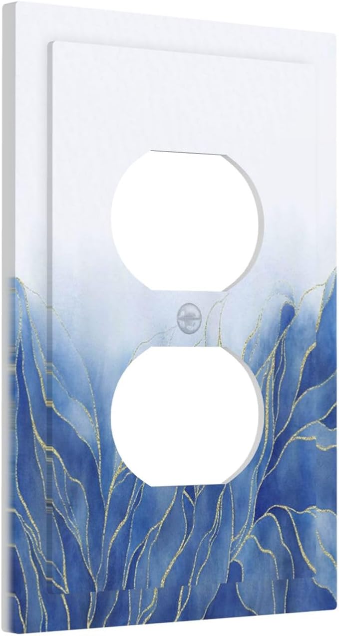 Decorative Outlet Covers Blue Gold Leaf Marble Modern Abstract 1 Gang Duplex Light Switch Cover Plate Electrical Switch plates WallPlates Socket Covers for Kitchen Bathroom Decor