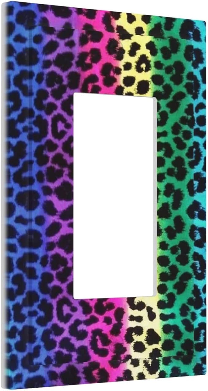 Colorful Leopard Print 1 Gang Light Switch Cover Decor Plastic Faceplate Wall Plate Electrical Outlet Covers Abstract African Wild Animal Cheetah Print Rainbow Modern Fashion Creative Art Home Decor