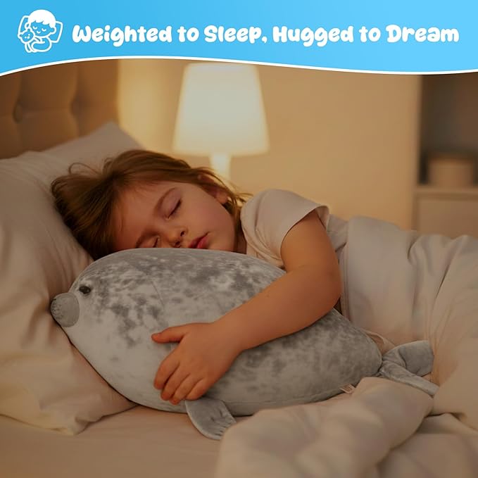 SQEQE Weighted Stuffed Animals Seals, Weighted Seal Plush Chubby Blob, Soft Pillow Toy for Kids Adults for Cozy Comfort, Cute Plushie Gift for Valentines Birthday, Home Decor 9.8 Inch, 0.8 Lb