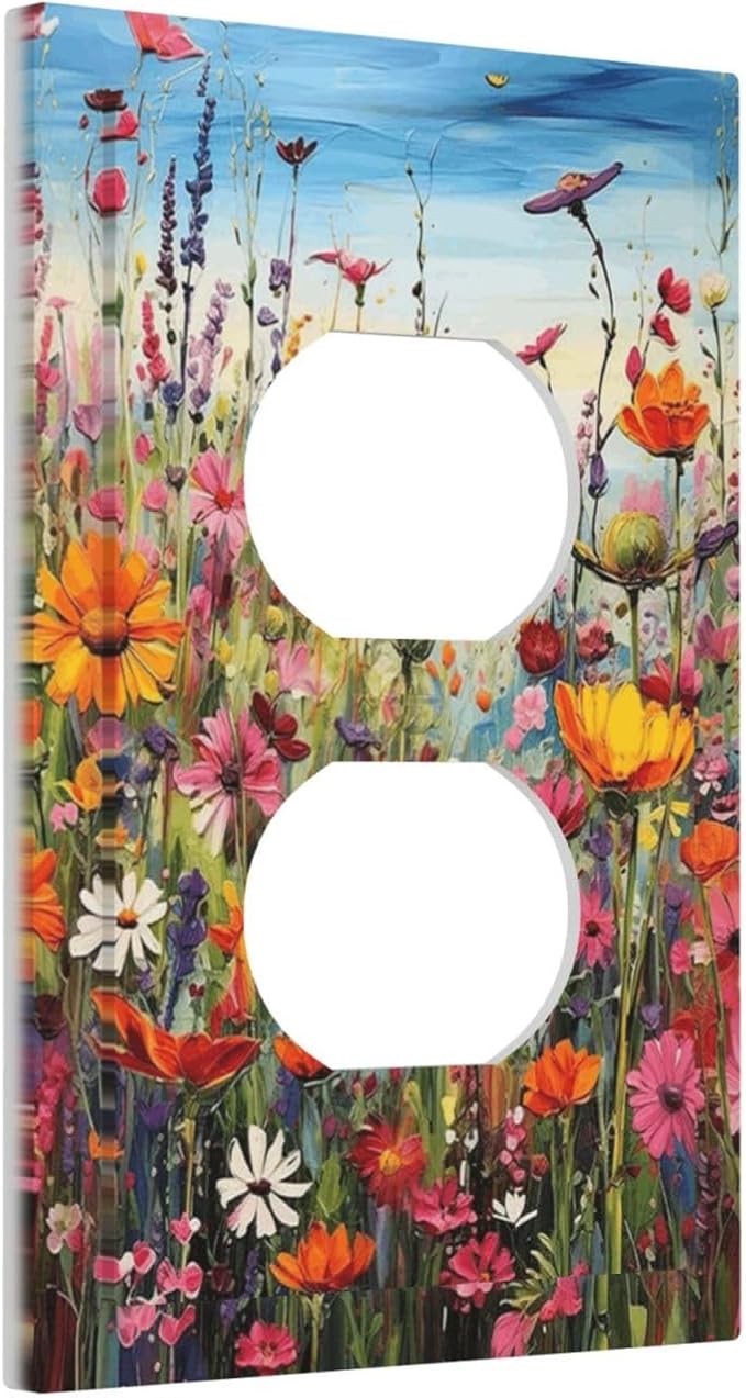 Colorful Wildflowers Painting Floral Flower Outlet Covers 1 Gang Duplex Light Switch Cover Decorative Switch Plates Electrical Receptacle Faceplate Wall Plate for Bedroom Living Room Decor