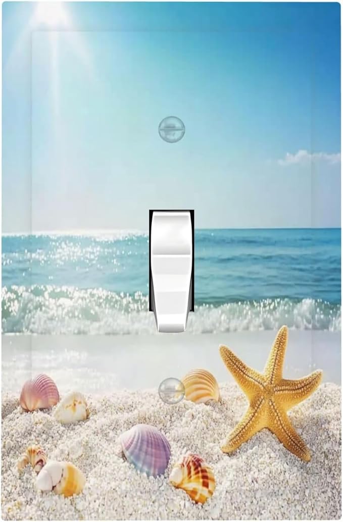 Decorative Light Switch Cover Summer Beach Colorful Seashell Starfish 1 Gang Single Toggle Device Electrical Faceplate Switchplates Decorator Outlet Wall Plate For Kids Room Nursery Decor