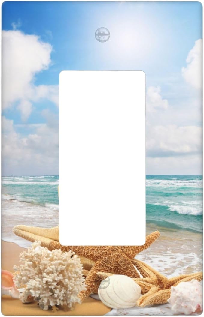 Ocean Beach Seashell Single Gang Rocker Light Switch Cover Plates Decorative Outlet Covers, 1 Gang Rocker Wall Plate