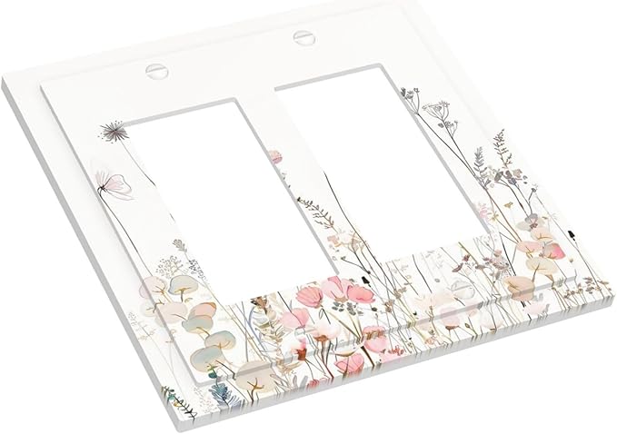 Floral Watercolor Wildflower Dandelion Plant Decorative Outlet Covers 2 Gang Double GFCI Rocker Electrical Wall Panels Light Switch Cover Plate for Farmhouse Bed Room Decor