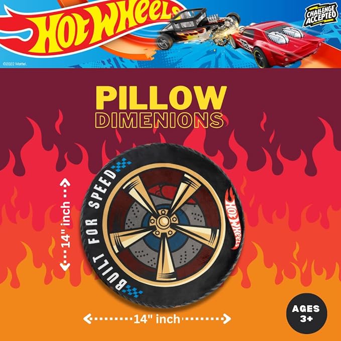Hot Wheels Racing Tire Plush Decorative Pillow – Kids Bedroom Decor Cushion, 14 inch, (Officially Licensed Product) By Franco