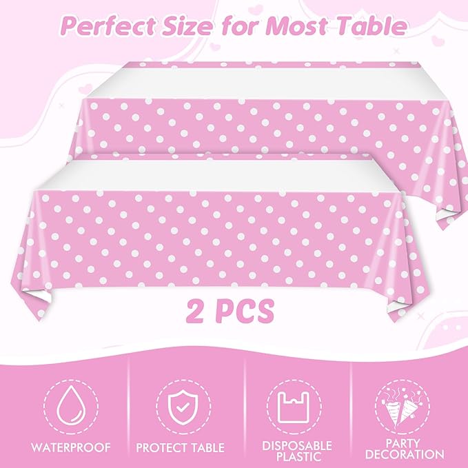 62Pcs Birthday Party Decorations with Dots Design, Pink Polka Dot Party Supplies Includes 20 9'' Plates, 20 7'' Plates, 20 Napkins and 2 Tablecloth for Birthday Minnie Mouse Theme Party Decorations
