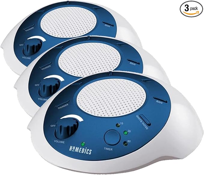 Homedics SoundSleep White Noise Sound Machine,Blue,Small Travel Sound Machine with 6 Relaxing Nature Sounds,Portable-Sound Therapy for Home,Office,Nursery,Auto-Off Timer,by Homedics,(Pack of 3)