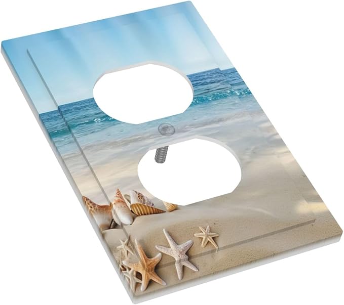 Decorative Outlet Covers Summer Beach Starfish Shells 4 Gang Duplex Switch plate Covers Electrical Switch plate Covers Wall Plates Receptacle Covers for Bathroom Home Decor